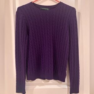 Lauren Ralph Lauren Purple Cable Knit Sweater Size Small 100% Cashmere FLAW